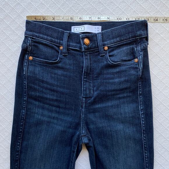 AYR The Riser High Rise Skinny Jeans Dark Wash Raw Hem Women’s W26 L28 LA Made - Picture 12 of 14